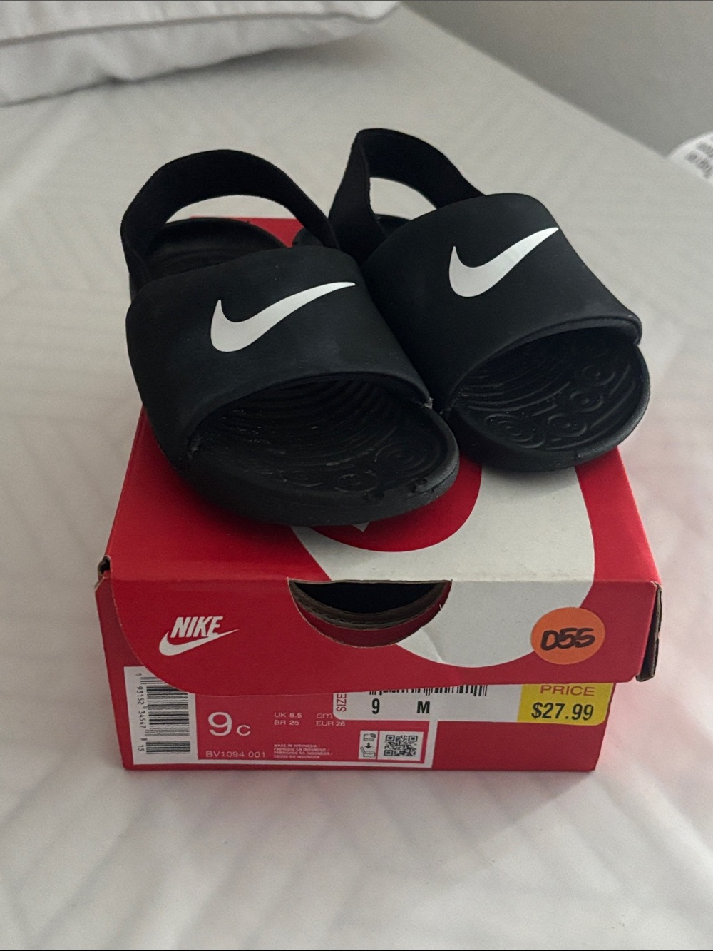 Nike Black Kids Slide Sandals with White Swoosh